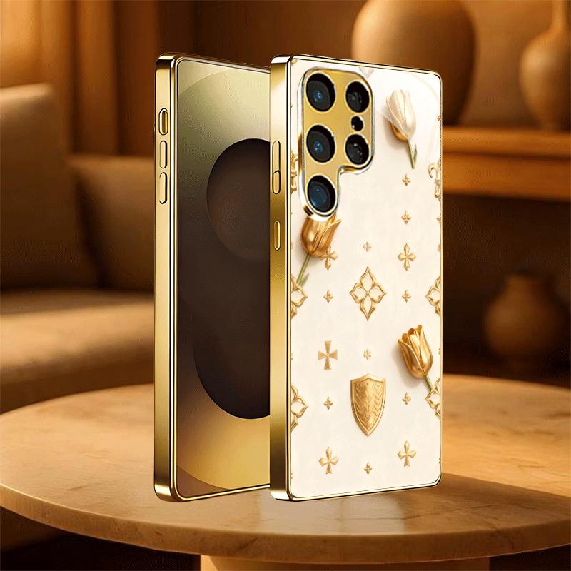 Elegant Luxury Floral phone case s26 ultra case glass mobile phones for Samsung Galaxy S26 S25 S24 S23 S22 FE Ultra Plus