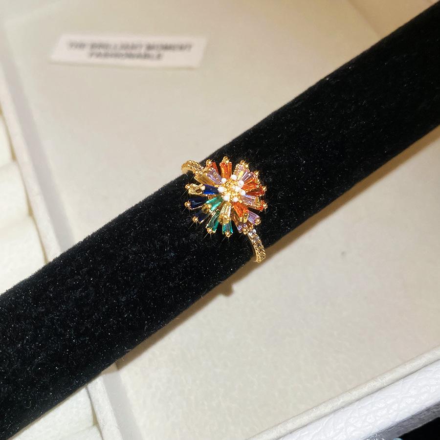 18k Gold Plated Zircon Flower Open Ring - Retro Court Style, Luxury High-End Jewelry