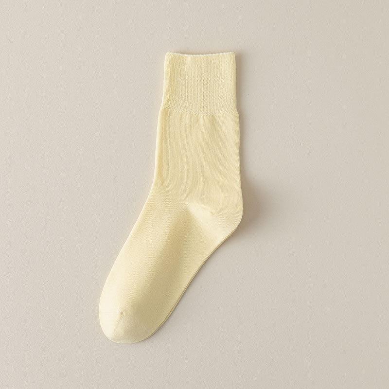 Female Spring and Summer Thin Pure Color Boneless Loose Mouth Sweat-absorbing Tube Cotton Socks