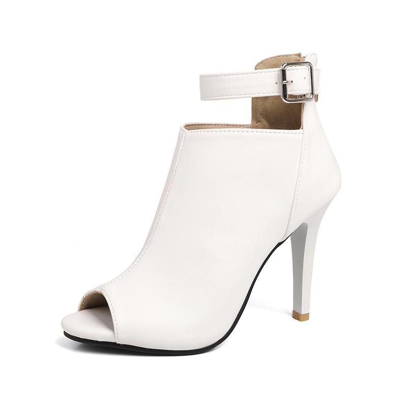 Women's Peep-Toe Sandals Stiletto Dressy High Heels Summer Ankle Booties Back Zipper Leather Shoes