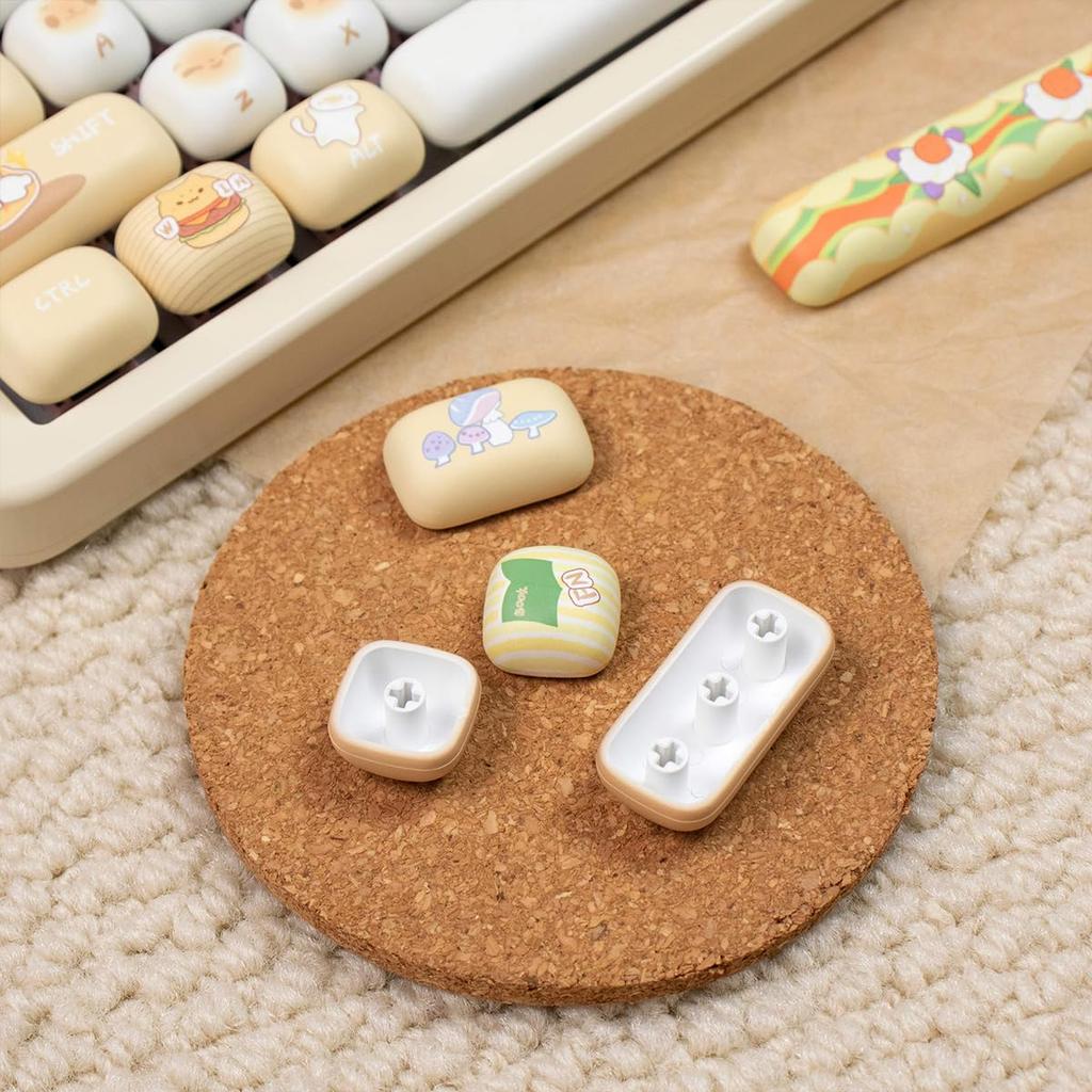 137 Key PBT Cute MOG Profile Keycaps Yellow Circle Keycap Set for Cherry MX Gateron Switches Mechanical Keyboard 60% 65% 70% 100% (Bread Cat)