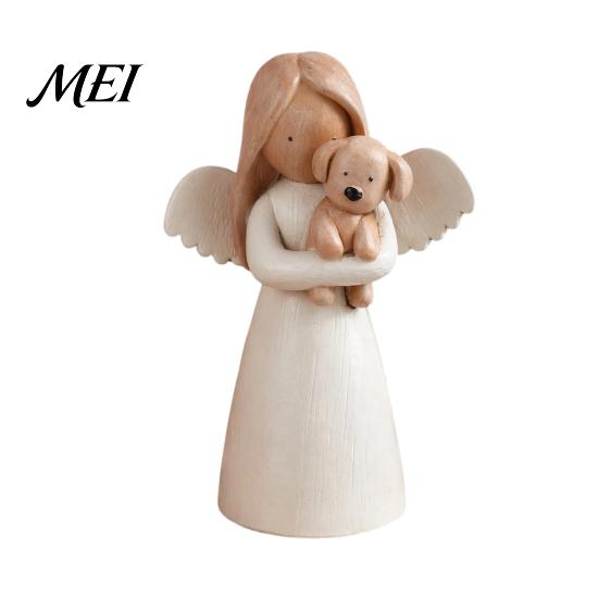 Sympathy Gifts for Loss of Pet Angel Holding Puppy Figurine, Cute Dog Resin Statue Home Small Tabletop Sculptures Shelf Desk Decor, Handcrafted