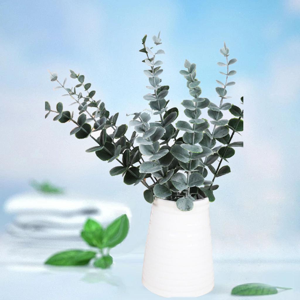 Eucalyptus Stem Decor 24 Leaves Plastic Iron Wire Artificial Fake Faux Eucalyptus Stem for Home Party Wedding Decoration