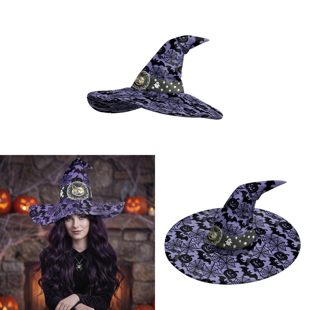 Halloween Witch Hat Costume With Bat And Pumpkin Print For Stage Performance And Party Decor