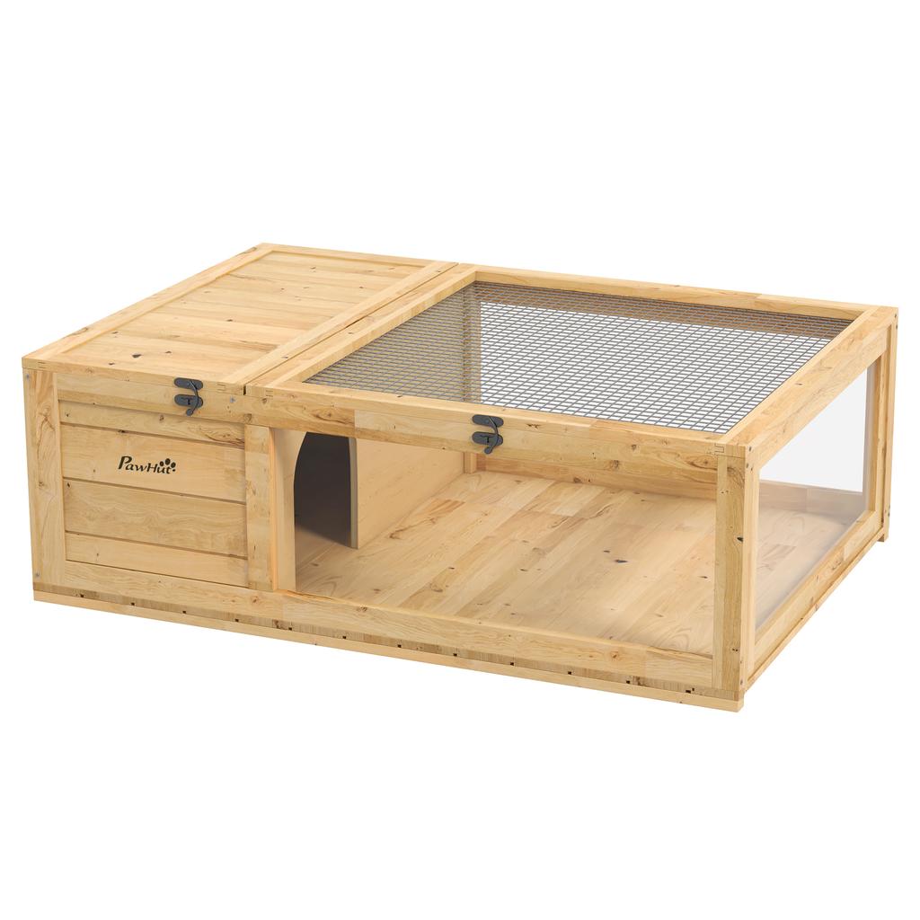 Tortoise House, Small Reptile Wooden House, with Mesh Roofs, Side Panels, for Turtles, Lizards, Geckos and Snakes
