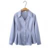 2026 Spring Plus Size Women's V-Neck Long Sleeve Pleated Cardigan Top