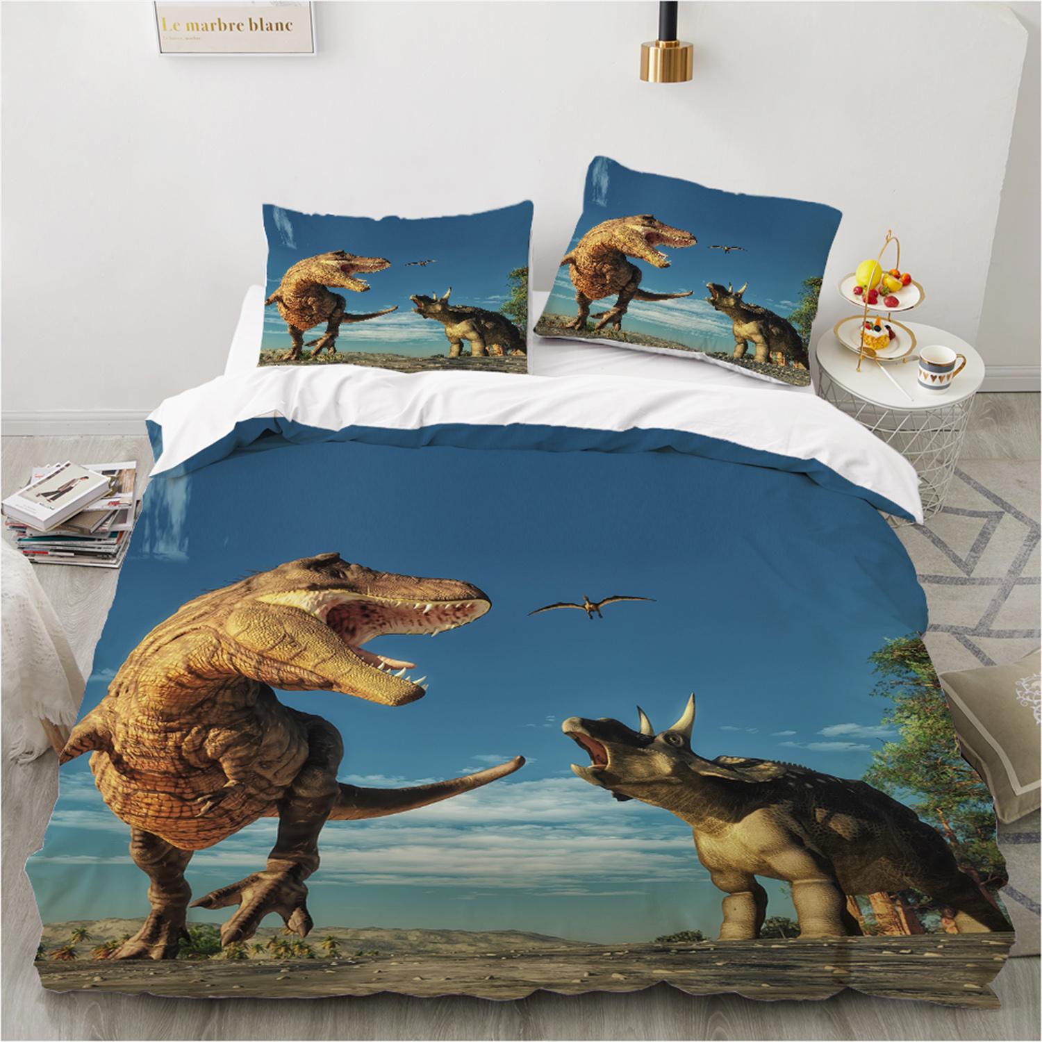 

Cartoon T-Rex Duvet Cover Set 140x200 240x220cm - Boys Bedding Set with Pillowcases Soft Fiber Bed Linen for Kids Youth 260x220 (50x80cm x2