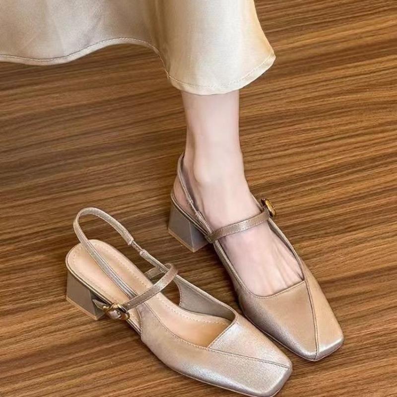 Fashion Fashionable Square-toed Thick-heeled Mary Jane Backheel Open-toe Sandals for Women in 2025 Summer Single Shoes