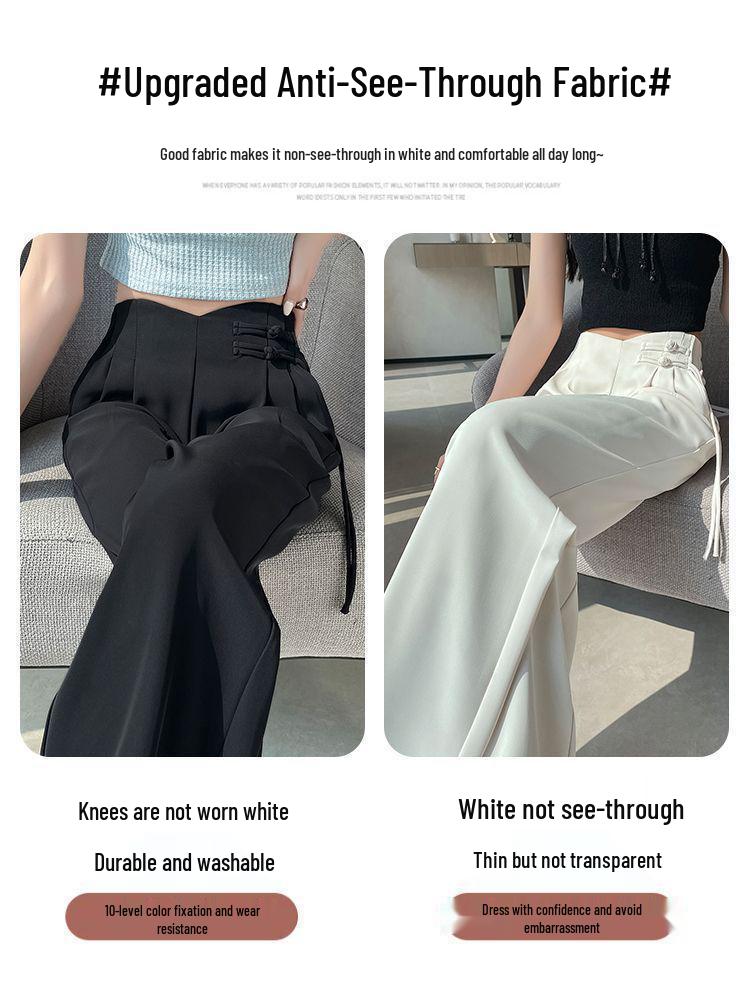 New Chinese Style 2025 Spring/Summer Women's High Waist Plus Size Wide-Leg Pants with Frog Buttons
