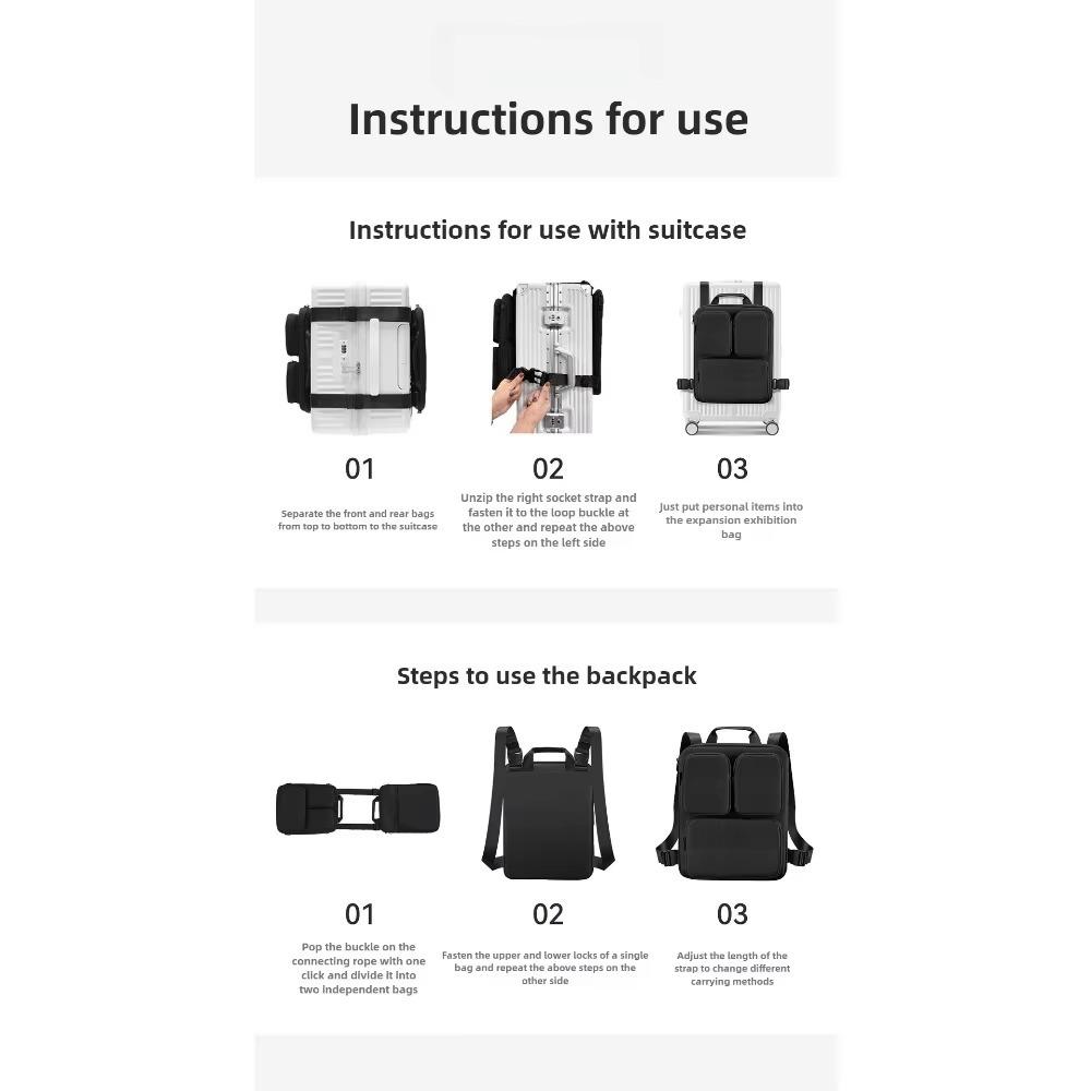 Large Capacity Boarding Case Hanging Bag Extended Capacity Removable Suitcase Additional Bag Multifunctional Travel Storage Bag