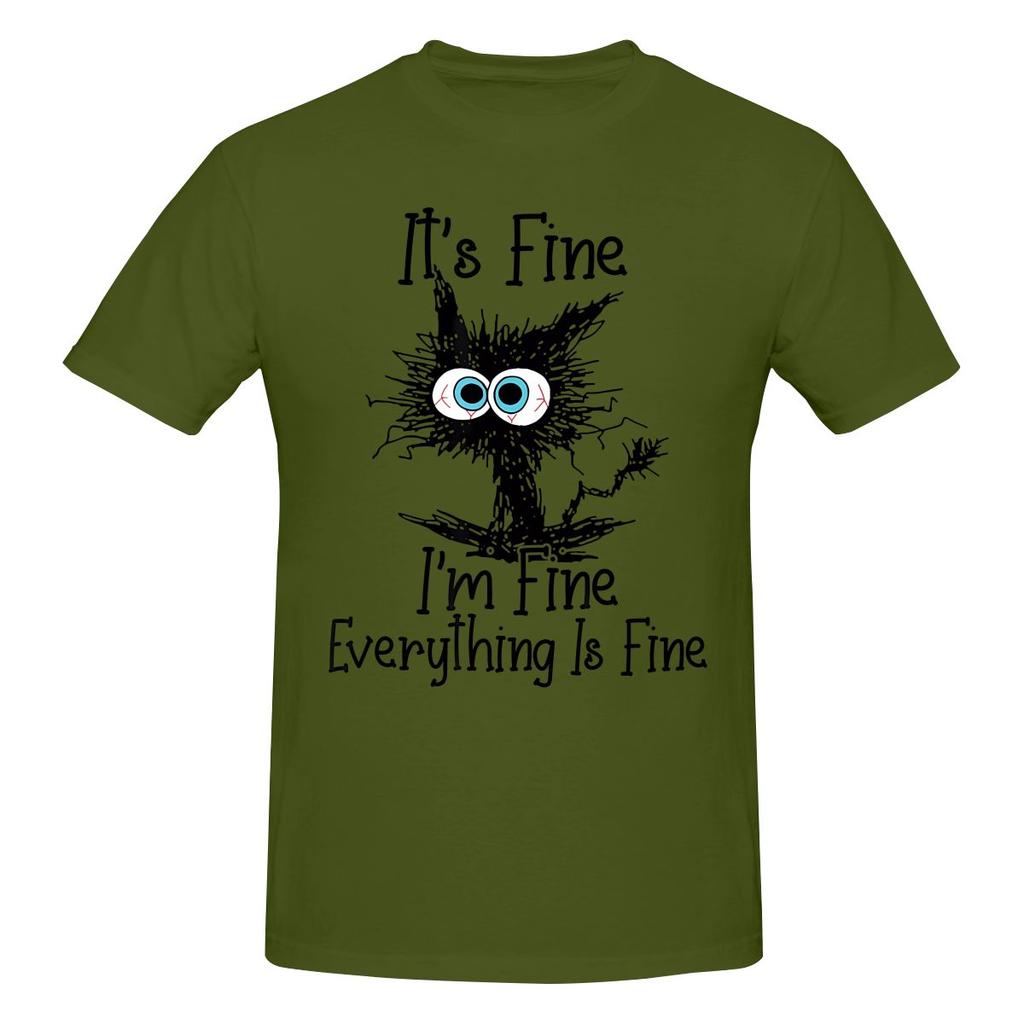 It S Fine I M Fine Everything Is Fine Funny Cat Trendy Tshirtlazy Style Reinforced Collar Tees
