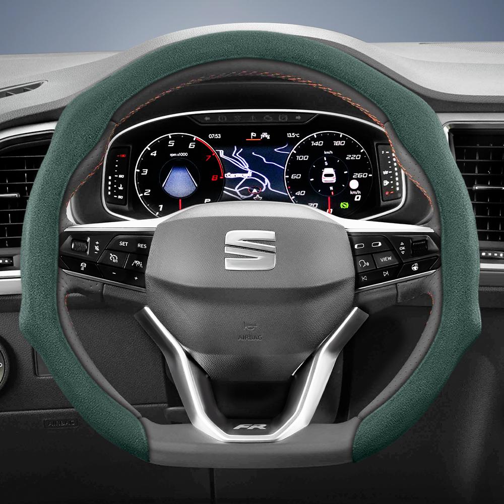 nlcr7 Suitable for Seat Premium Suede Snap-On Steering Wheel Cover, Non-Slip and Durable, Available for Ibiza, Arona, Leon, Leon Sportstourer,