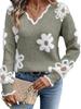 2025 Autumn Sweet Floral V-Neck Loose Sweater for Women
