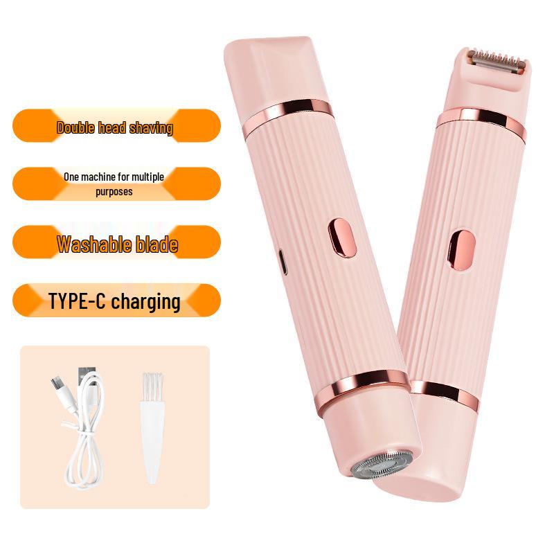 Женский электрический эпилятор и триммер с двумя головками для тела, ног, подмышек и линии бикини English