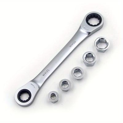 Juego de Llaves Combinadas de Carraca Reversible de Doble Cabeza 7 en 1 Juego de Vasos Universales para Mecánico Herramienta Llave Llave de Carraca