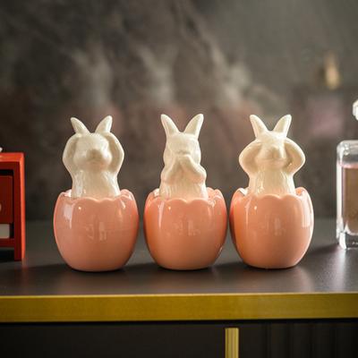 3 Stück Oster-Zerbrochenes-Ei-Kaninchen-Figur Nichts Sehen Nichts Hören Nichts Sprechen Hase Keramikstatue Feiertagsparty Schreibtischdekoration Schmuck