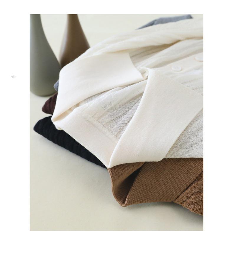 Women's 100% Wool Polo Collar Sweater with Gauze Wave Pattern - Spring/Autumn Pullover Base Layer