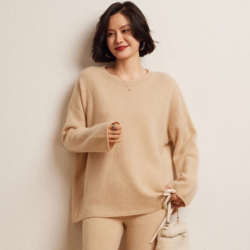 Cashmere Women's Round Neck Sweater - 2026 Autumn/Winter Stylish Loose Knit Base Layer Sweater.