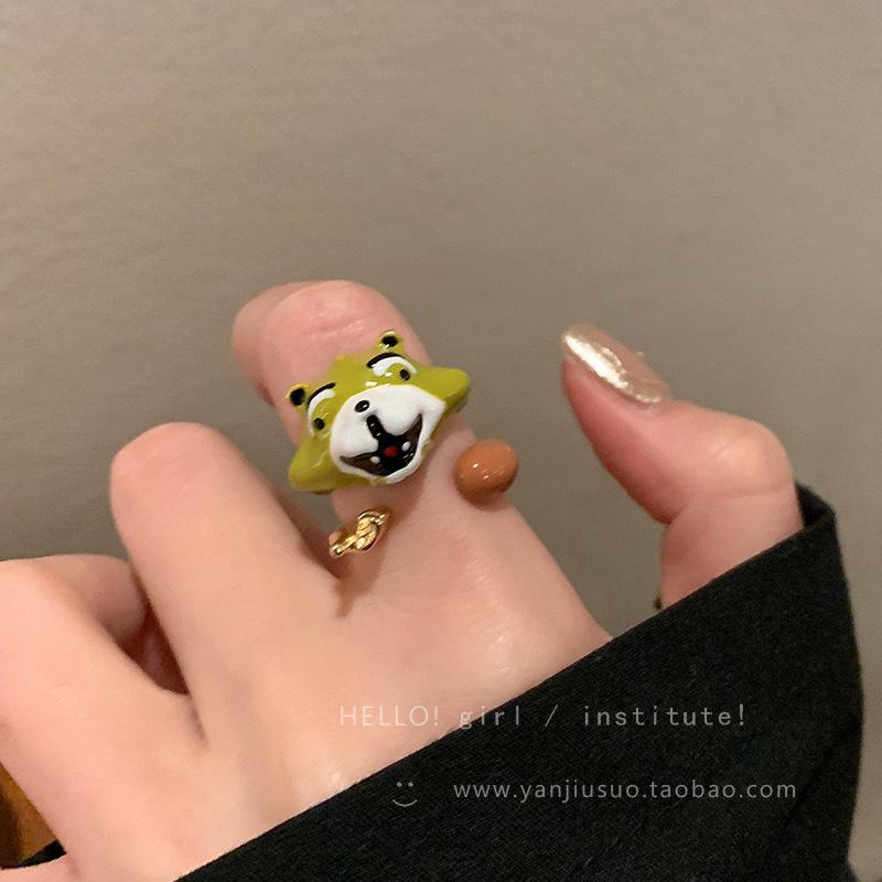 Morsom Liten Monsterring Store Øyne Pølsemunn Pekefingerring Søt Kul Tegneserie Søt Kjæreste Parring Smykker