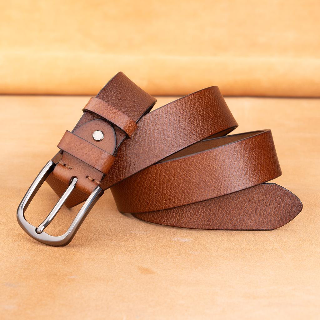 Belt Retro First Layer Cowhide Genuine Leather Versatile Tree Paste Leather Pin Buckle Belt Middle-Aged And Young Men'S Belt
