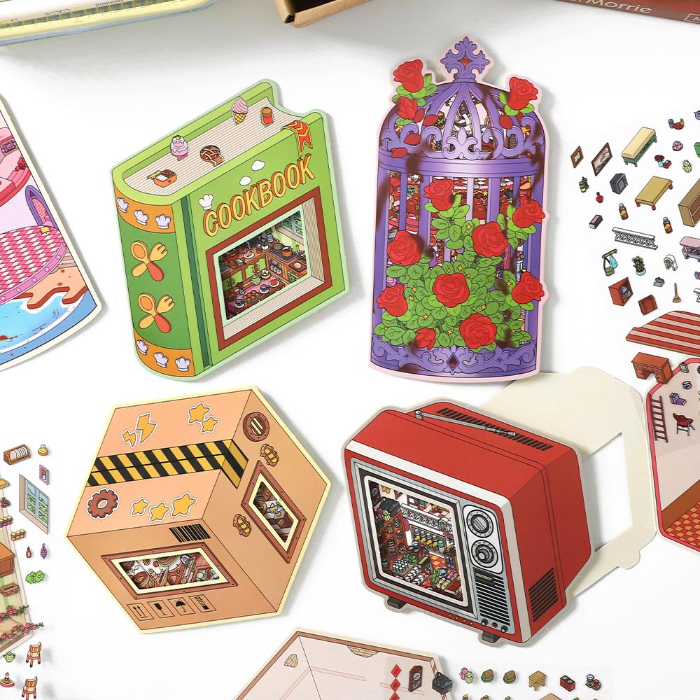 Kawaii 3D Small Shop 19.0 Miniature Scene Stickers Visual Stacking DIY Scrapbooking Pocket House Stickers Children Festival Gift