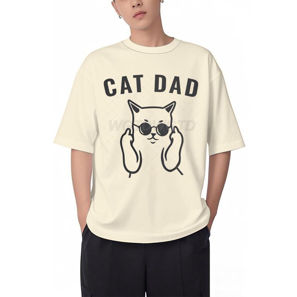 Fun Cat Dad Print T Shirt Men 100 Cotton Short Sleeve Tshirts Humor Fashion Animal Kitten Streetwear Crewneck Ropa Hombre