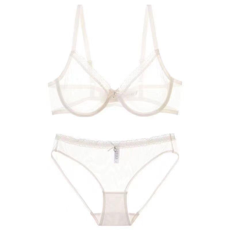 Sexy Durchbruch Ultra-Dünn Transparentes Spitzen-BH-Set, Push-Up Volle Oberweite Coquette Pikant Damen-Dessous-Set