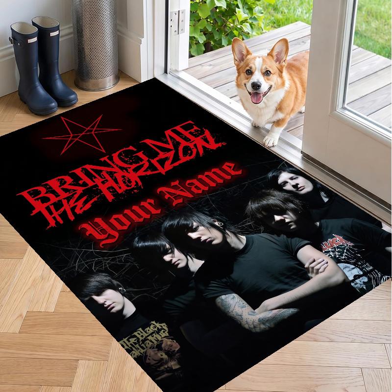 Custom Name Bring Me the Horizon Crystal Velvet Floor Rug Personalized Text Soft Carpet Home Decor