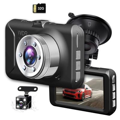 Compact Dashcam with Front and Rear Cameras, 1296P Resolution, Sony Image Sensor, 3-inch LCD Screen, HD Resolution, 32GB Card Included, 170-degree Ult