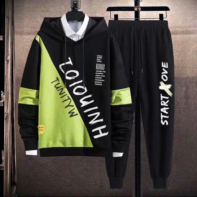 Set sportivo da uomo alla moda in stile coreano per l'autunno: Felpa con cappuccio e pantaloni larghi