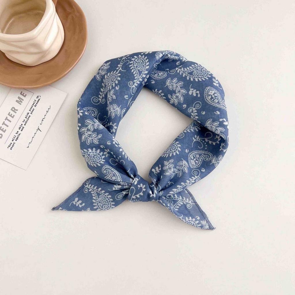 [18 cotton and linen] French high-end bag head small square scarf women's seaside photo silk scarf spring and autumn decorative versatile scarf