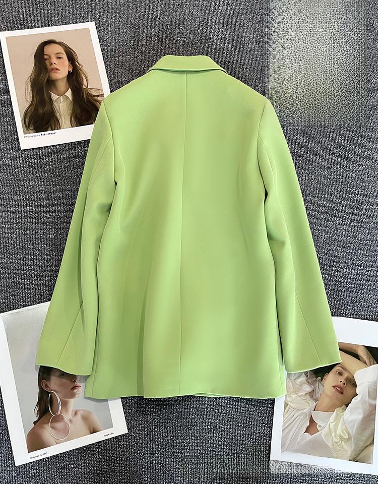 2025 Women's Creamy White British Style Casual Suit Jacket with Metal Buttons