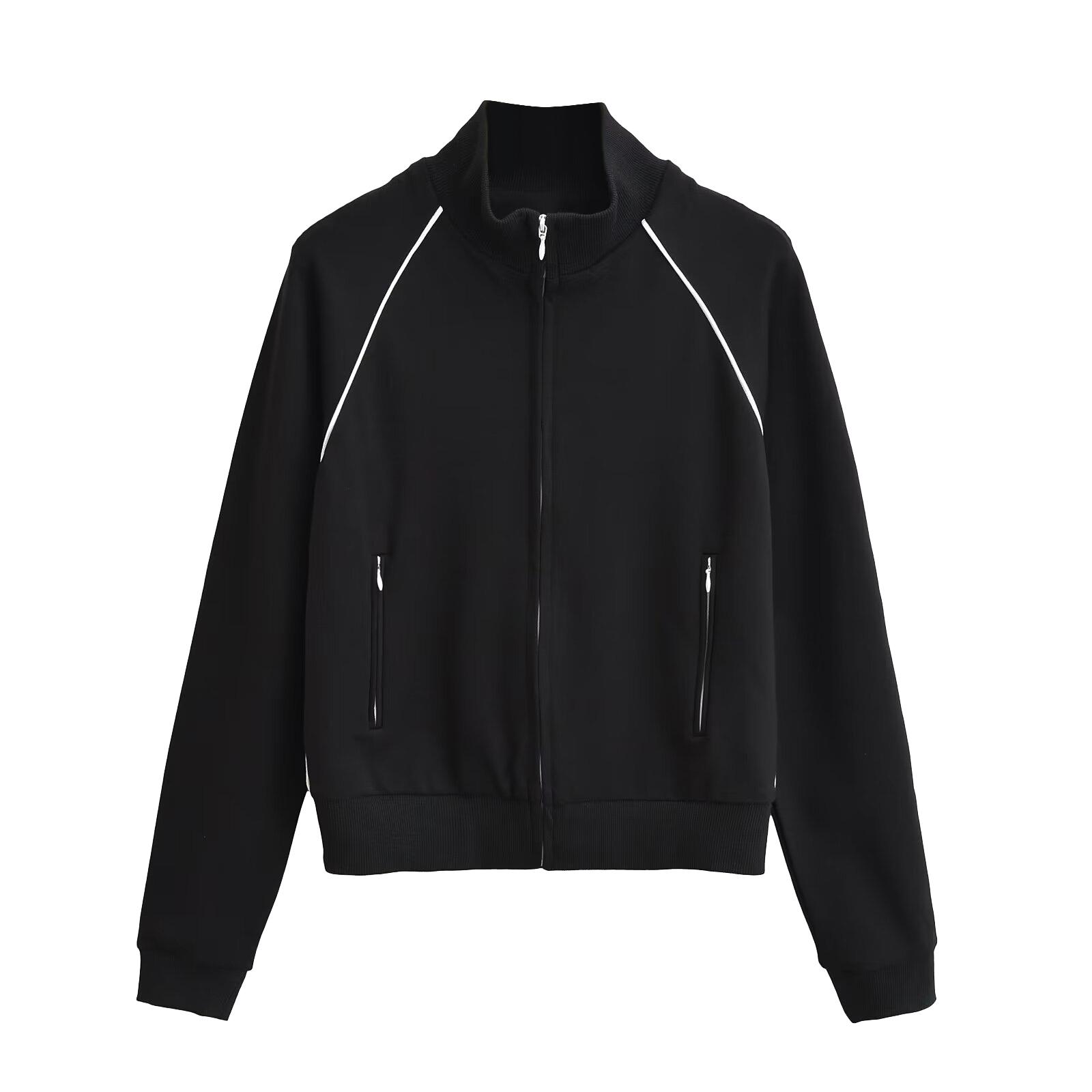 

Women s Stand Up Collar Zipper Sports Casual Short Jacket Long Sleeved Cardigan Jacket S чёрный