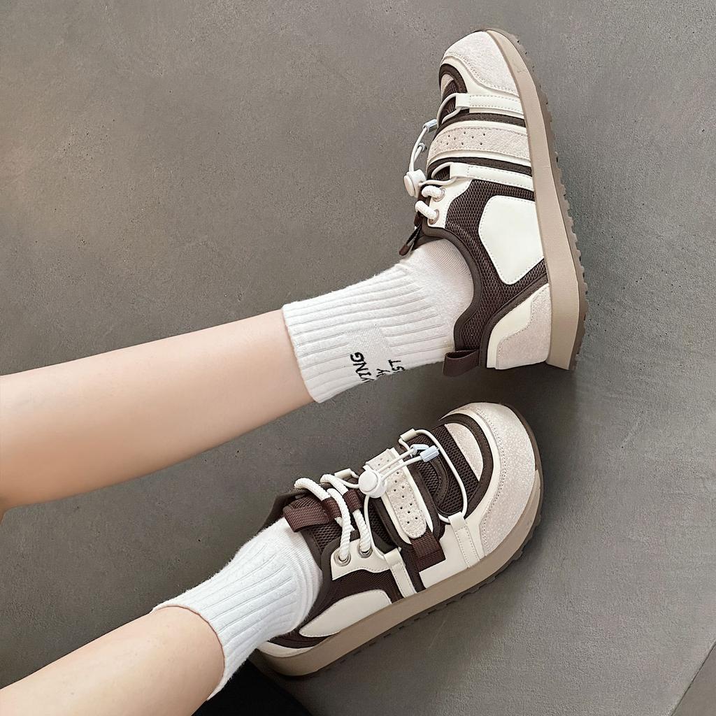 Chaussures poupée tête large moche mignonnes respirantes en maille de cuir pour femmes automne légères semelles souples baskets pain chaussures décontractées