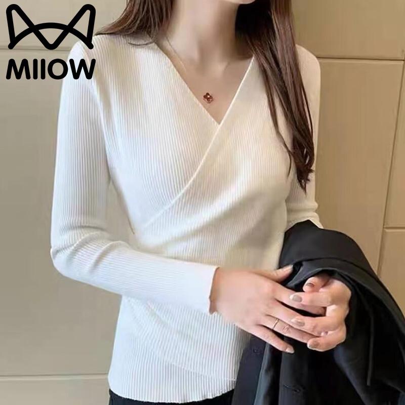 MiiOW Women's V-Neck Slim-Fit Long Sleeve Knit Sweater