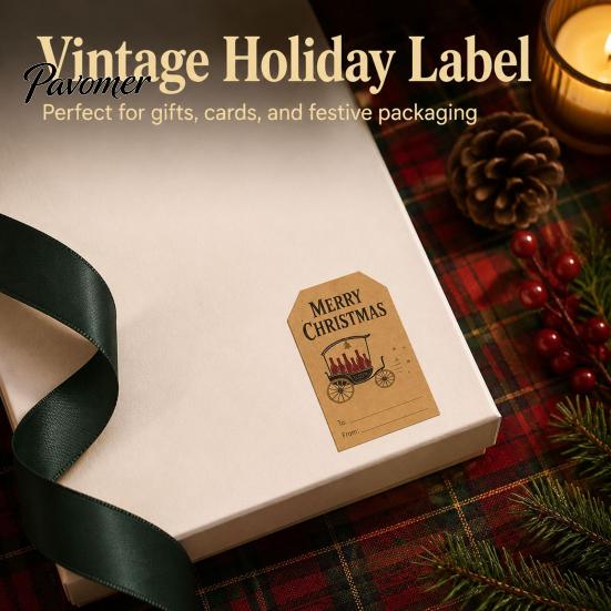 Souvenir Decoration Stickers 180PCS/Roll Christmas Label Stickers, Self-Adhesive Retro Paper Tags with Blank Winter Holiday Writing Area, Decorative