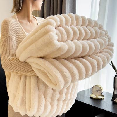 Manta de Lançar Peluda Espessa Fofa Manta de Bolhas Aconchegante Quente Manta de Pelúcia Listrada para Sofá Cama Quarto Sala de Estar Uso de Inverno