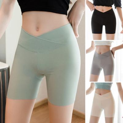 Frauen Sicherheit Shorts Kreuz Bund Hohe Taille Ice Silk Nahtlose Yoga Leggings Einfarbig Ultra-dünne Bodenbildung