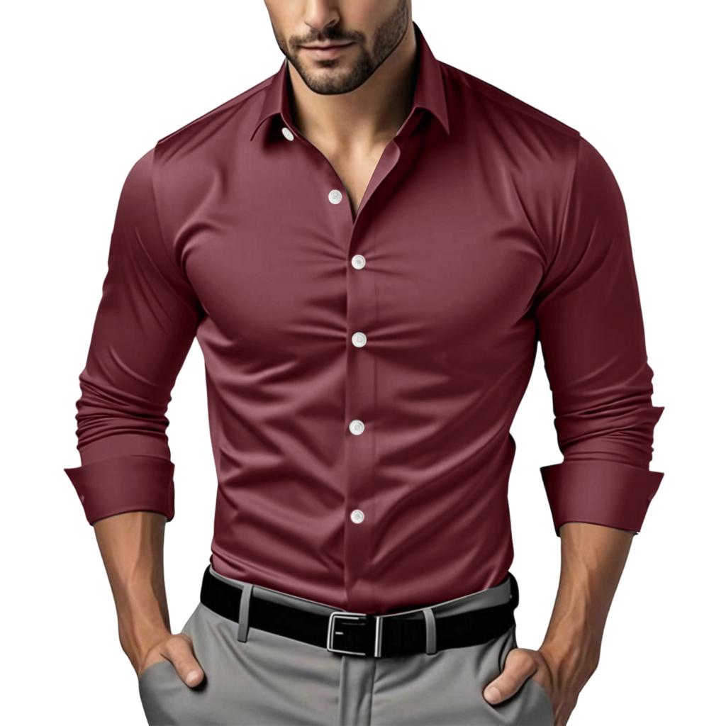 Men's Casual -color Business Shirt - Men's Long-sleeved Collar Button-up Shirt
