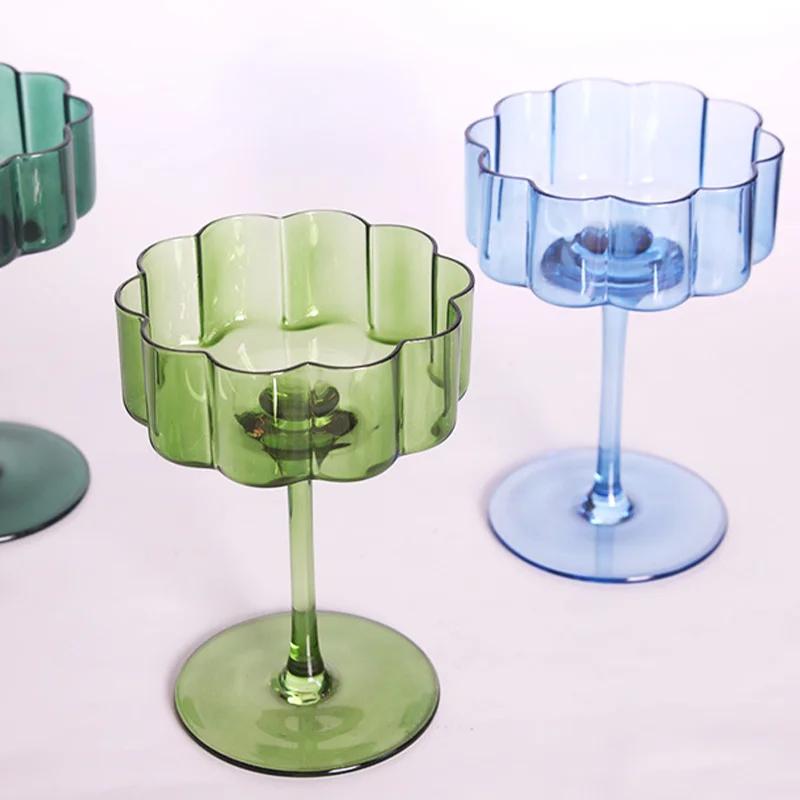 Multicol Crystal Glass Cocktail Goblet Transparent Champagne Cup Creative Light Luxury Retro Petal Wine Glasse Colorful Wine Cup