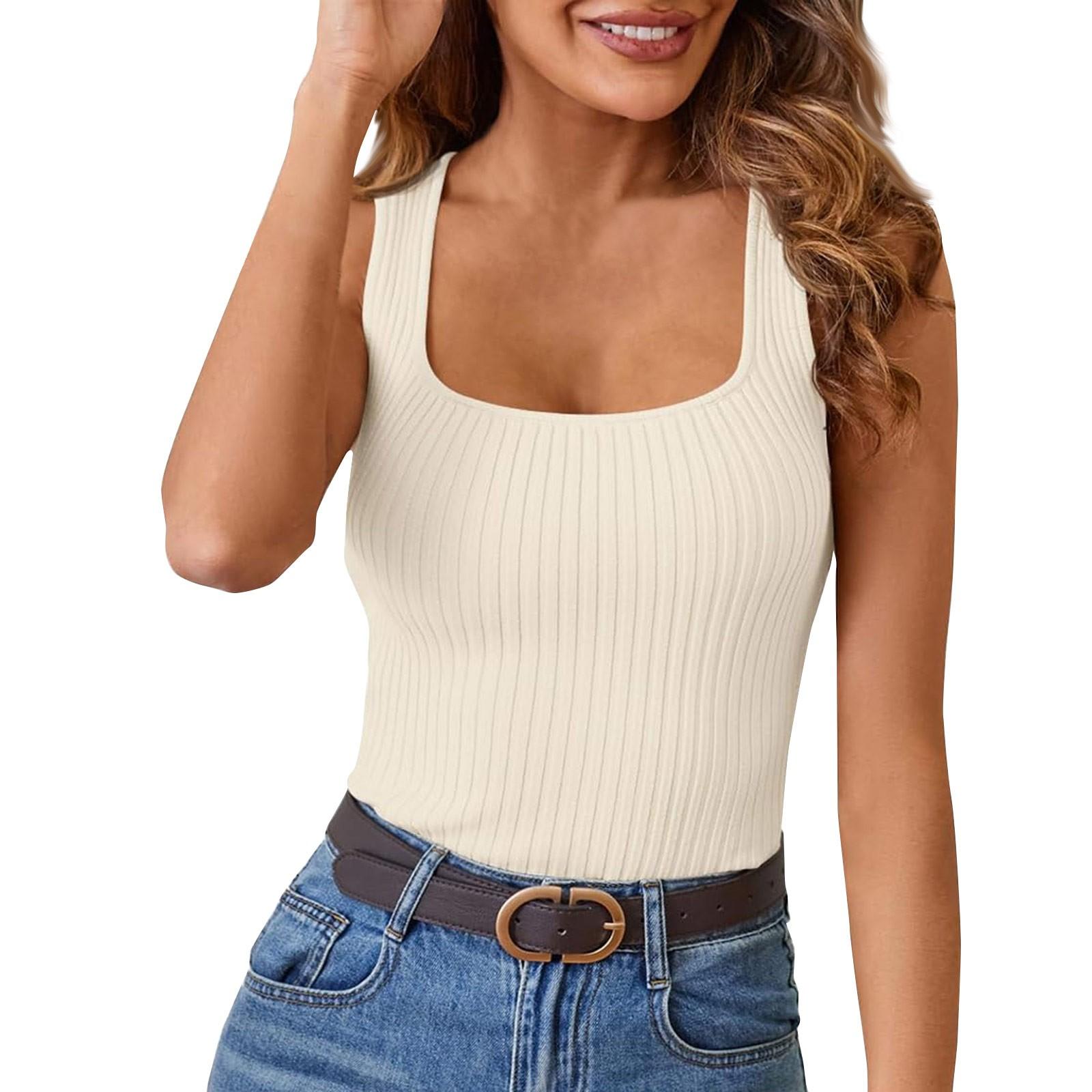 

Летний женский жилет с квадратным воротником, высокоэластичный тонкий сексуальный топ без рукавов XXL белый