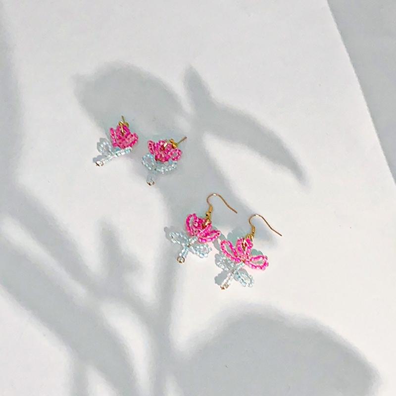 Glass Bead Floral Earrings Lightweight Ear Hooks/Ear Studs Allergy Free Glass Beaded Ear Pendants Handmade Ornament