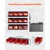 SucceBuy Wall Mounted Storage Bins 12 Plastic Bins & 3 Metal Rails Hanging Stackable Garage Workshop Nails Tools Organizer Box