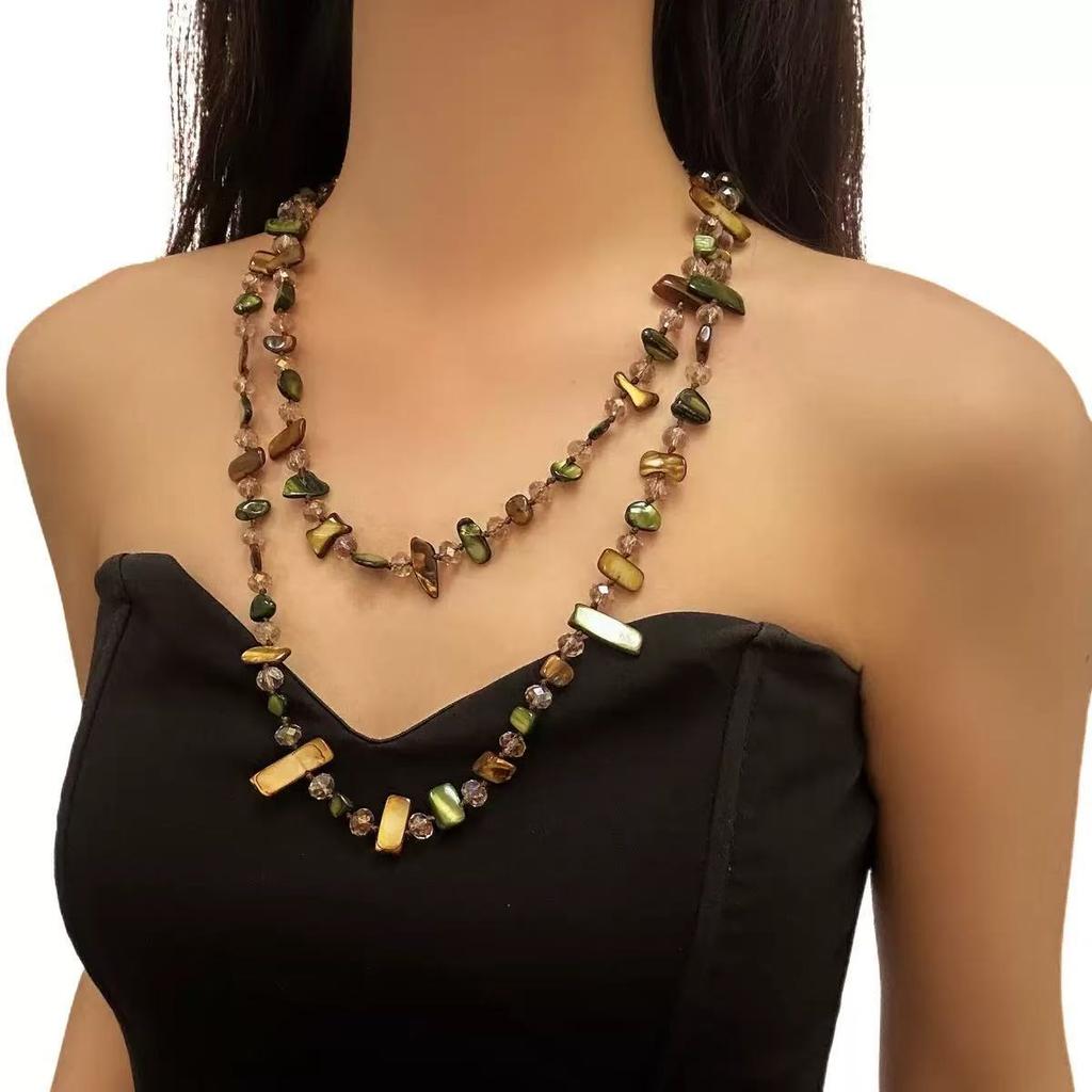 JMXD-120CM Long Shell Bead Crystal Necklace Hand Woven Colored Long Sweater Chain Candy Color Pearl Necklace