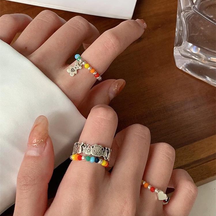 Rainbow Bean Ring: Women's Bear Heart Stackable Temperament Ring