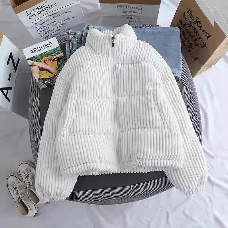 Korean Style Winter Corduroy Short Jacket for Women Black Loose Coats Casual Bread Warm Girl Oversize Coat Thick Parkas