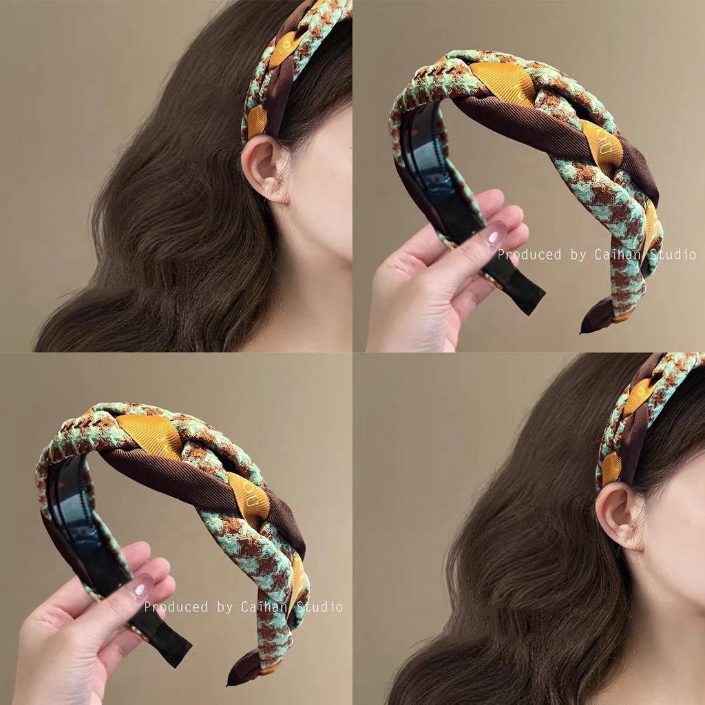 Roman Holiday~Retro Houndstooth Twist Headband Women's New Style High Skull Headband Travel Hairpin