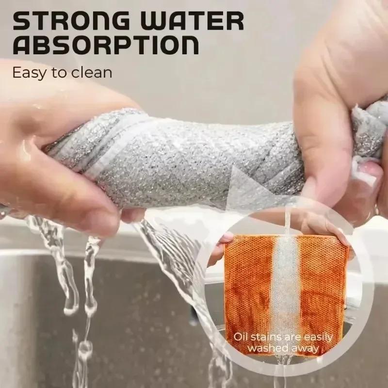 Double-Sided / Single-Sided Silver Fabric Dishcloth Dish Towel Absorbent Non-Stick Oil Dish Rag Housework Cleaning Oil Removal Kitchen Cleaning