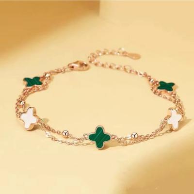 Four Leaf Clover Double Layer Bracelet Girls Five Flower Bracelet Boudoir Light Luxury Hand Jewelry Ins Bracelet