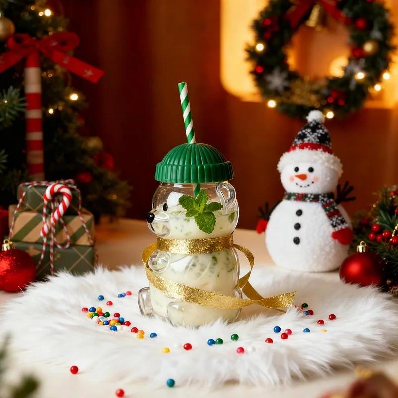 New Cute Bear Straw Cup 500ML Cartoon Creative Coffee Cup Juice Cup Mug For Birthday Christmas Gift Milk Tea Cup With Lid Decor